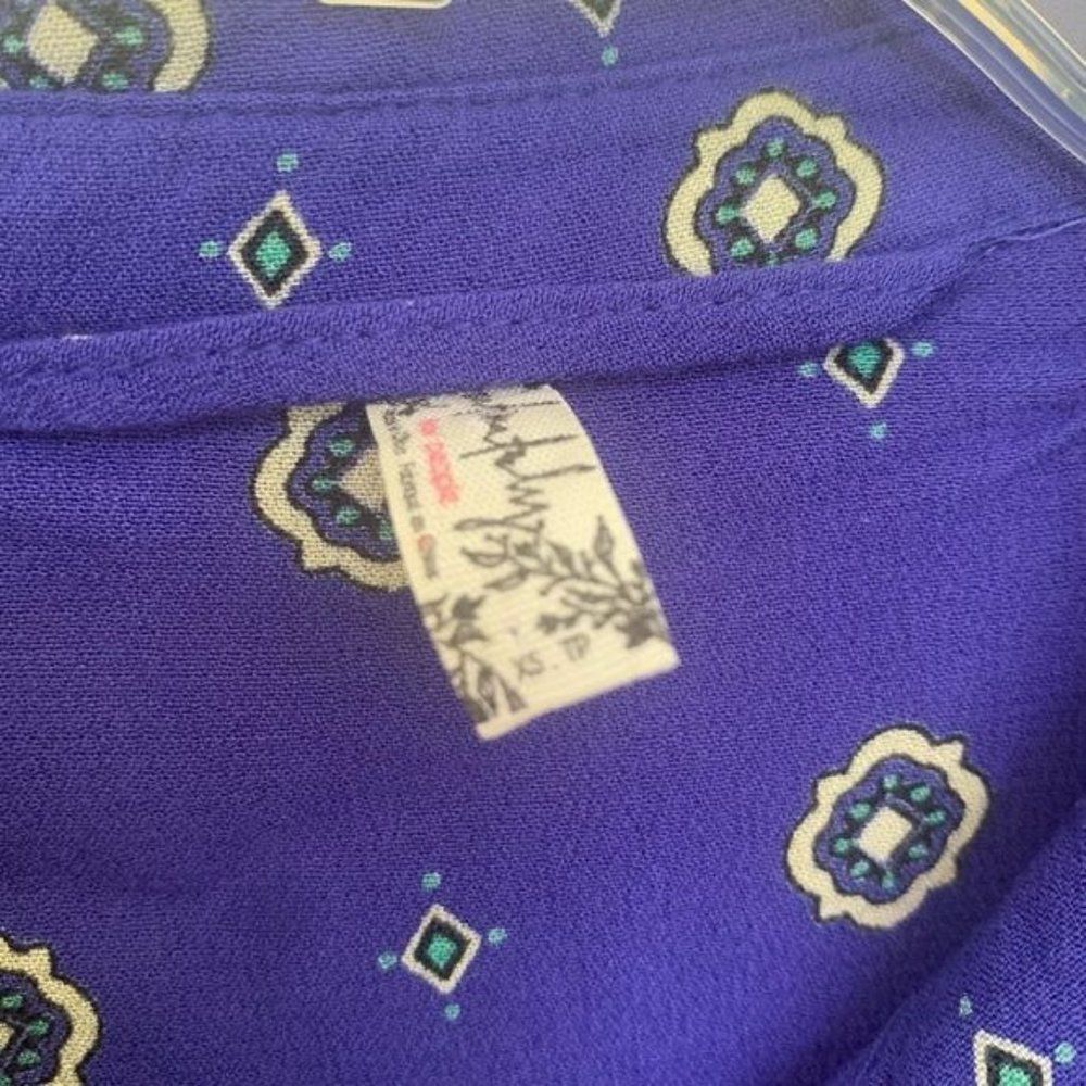 Intimately Free People Size XS Purple Geo Printed Blouse Buttons Long Sleeve - Picture 6 of 6